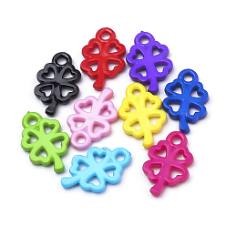 Mixed Color Opaque Acrylic Pendants, Clover, Mixed Color, 25x15x3mm, Hole: 3mm, about 860pcs/500g