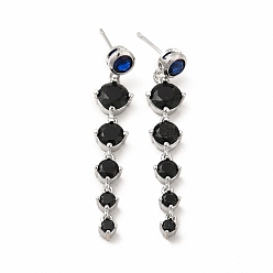 Noir Boucles d'oreilles pendantes en laiton avec zircone cubique pour femme, sans plomb et sans cadmium, ronde graduée, platine, noir, 41.5mm, pin: 0.8 mm