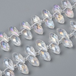 Clair Perles en cristal en verre brins, perles percées, facette, larme, clair ab, 13x6mm, Trou: 1mm, Environ 100 pcs/chapelet, 16.5 pouce