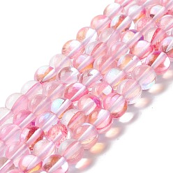 Rose Nacré Brins synthétiques de perles de lune, ronde, perle rose, 8mm, Trou: 1mm, Environ 48 pcs/chapelet, 14.57''~15.35'' (37~39 cm)