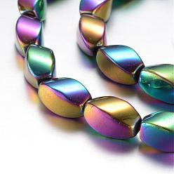 Multi-color Plated Electroplate Magnetic Synthetic Hematite Bead Strands, Grade A, Twist, Multi-color Plated, 12x6mm, Hole: 1mm, about 33pcs/strand, 15.7 inch(40cm)