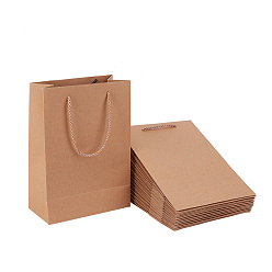 BurlyWood Kraft Paper Bags Gift Shopping Bags, with Nylon Cord Handle, Rectangle, BurlyWood, 28x10x20cm