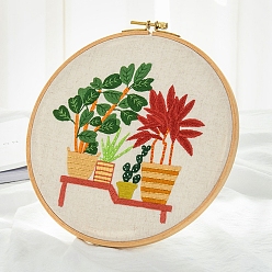 Carmesí Kit de principiante de bordado diy con patrón de plantas, incluyendo agujas de bordar e hilo, tela de lino de algodón, carmesí, 27x27 cm