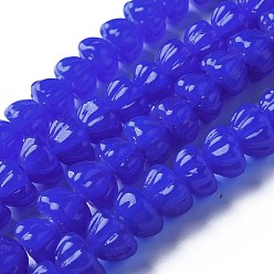 Blue Handmade Lampwork Beads Strands, Pumpkin, Blue, 11~12x7~8mm, Hole: 1.6mm, about 60pcs/strand, 17.13 inch~18.70 inch(43.5~47.5cm)