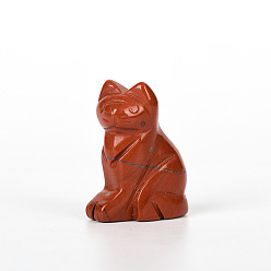 Jaspe Rouge Décorations d'affichage de figurines de chat en jaspe rouge naturel, ornements en pierre d'énergie, 25~30x35~40mm