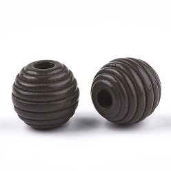 Coconut Brown Painted Natural Wood Beehive Beads, Round, Coconut Brown, 12x11mm, Hole: 3mm