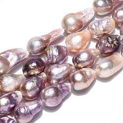 Purple Natural Baroque Pearl Keshi Pearl Beads Strands, Cultured Freshwater Pearl, Potato, Purple, 13~28x10.5~14mm, Hole: 0.6mm, about 18~26pcs/strand, 14.96 inch~15.83 inch(38~40.2cm)