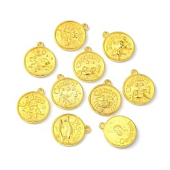 Golden Tibetan Style Alloy Pendants, Cadmium Free & Lead Free, Flat Round with Mixed Constellation/Zodiac Sign, Golden, 20x17x2mm, Hole: 2mm, about 175pcs/500g