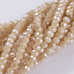 Kaki Clair Perles en verre electroplate, perle plaquée lustre, facette, rondelle, kaki clair, 3~3.5x2~2.5mm, Trou: 0.8mm, Environ 135~140 pcs/chapelet, 14.6 pouce (37 cm)