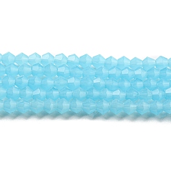Deep Sky Blue Imitation Jade Glass Beads Strands, Faceted, Bicone, Deep Sky Blue, 4x4mm, Hole: 0.8mm, about 87~98pcs/strand, 12.76~14.61 inch(32.4~37.1cm)