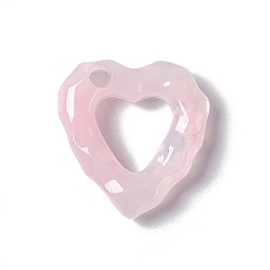Pink Transparent Resin Pendants, Large Hole Pendant, Water Ripple Heart Charm, Pink, 26x24x6.5mm, Hole: 4mm