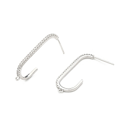 Real Platinum Plated Brass Clear Cubic Zirconia Stud Earring Findings, with Horizontal Loops, Oval, Cadmium Free & Nickel Free & Lead Free, Real Platinum Plated, 30x18mm, Hole: 1.2mm, Pin: 0.7mm