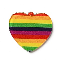 Heart Rainbow Color Printed Acrylic Pendants, Heart Pattern, 31.5x33.5x2.5mm, Hole: 1.6mm