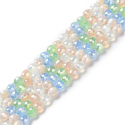 Aquamarine Electroplated Glass Beads Strands, Faceted Teardrop, Aquamarine, 4.5~5x4mm, Hole: 0.8mm, about 100pcs/strand, 18.31~18.70''(46.5~47.5cm)