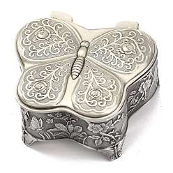 Plata Antigua Cajas de joyas de princesa clásica europea mariposa, cajas de joyas de rosas talladas en aleación, para regalo artesanal, plata antigua, 6.35x5.8x3.4 cm, diámetro interior: 56x45 mm