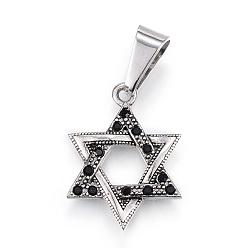 Antique Silver 304 Stainless Steel Pendants, with Rhinestone, for Jewish, Hexagram/Star of David, Antique Silver, 22x16.5x3mm, Hole: 9x5mm