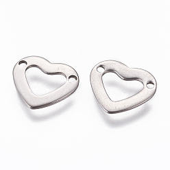 Stainless Steel Color 201 Stainless Steel Links connectors, Heart, Stainless Steel Color, 10x11x0.8mm, Hole: 1.2mm