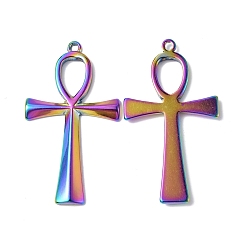 Rainbow Color Ion Plating(IP) 304 Stainless Steel Pendants, Ankh Cross Charm, Rainbow Color, 45.5x25x3mm, Hole: 1.8mm