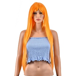 Orange 31.5 inch(80cm) Long Straight Cosplay Party Wigs, Synthetic Heat Resistant Anime Costume Wigs, with Bang, Orange, 31.5 inch(80cm)