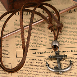 Коричневый Якорь регулируемые кожаные сплава кулон ожерелье, коричневые, 8 дюйм ~ 16 дюйм