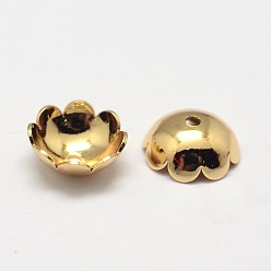 Real 18K Gold Plated Flower Grade AAA Brass Bead Caps, Cadmium Free & Nickel Free & Lead Free, Real 18K Gold Plated, 8x3mm, Hole: 1mm