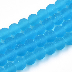 Bleu Ciel Foncé Chapelets de perles en verre transparentes  , givré, ronde, bleu profond du ciel, 6~6.5mm, Trou: 1.4mm, Environ 67~70 pcs/chapelet, 14.76 pouces ~ 15.16 pouces (37.5~38.5 cm)