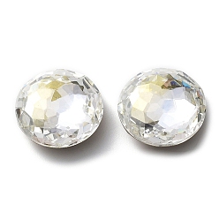 Silver Shade Glass Rhinestone Cabochons, Flat Back & Back Plated, Faceted, Half Round, Silver Shade, 10mm