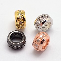 Couleur Mélangete Micro cuivres ouvrent zircone cubique perles européennes, rondelle, Perles avec un grand trou   , sans plomb et sans nickel, couleur mixte, 8x4.5mm, Trou: 5mm