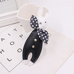 Black PU Leather Rabbit Keychain, with Iron Findings, for Women Bag Car Key Decorations, Black, Rabbit: 15cm