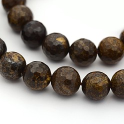 Bronzite Faceted Natural Bronzite Round Bead Strands, 8mm, Hole: 1mm, about 24pcs/strand, 7.5 inch