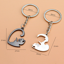 Металлический Чёрный & Платиновый Брелок для ключей из сплава, кошка, металлический черный & платиновый, кулон: 3.1x2.5~2.7 см