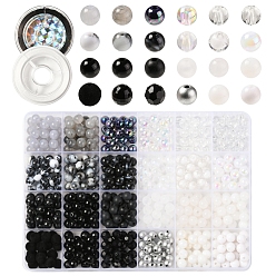 Negro Kit de fabricación de pulseras elásticas con cuentas de bricolaje, incluyendo cuentas redondas acrílicas, hilo elástico, negro, perlas: 7~8 mm, agujero: 1~2 mm, 598 PC / sistema
