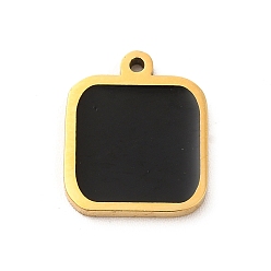 Black 304 Stainless Steel Enamel Pendants, Square Charm, Golden, Black, 13x11x1.4mm, Hole: 1mm