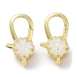 Flower Rack Plating Brass Lobster Claw Clasps, with Resin Imitation Opal, Cadmium Free & Lead Free, Real 18K Gold Plated, Long-Lasting Plated, Flower, 18x10x6mm, Hole: 3x1.5mm