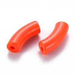 Rouge Orange Perles acryliques opaques, tube incurvé, rouge-orange, 36x13.5x11.5mm, Trou: 4mm, environ133 pcs / 500 g