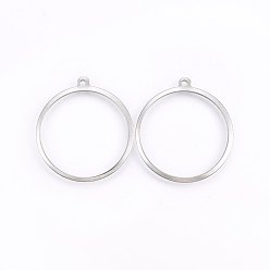 Stainless Steel Color 201 Stainless Steel Pendants, Ring, Stainless Steel Color, 27.5x25x1mm, Hole: 1.2mm