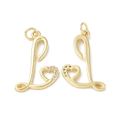 Real 18K Gold Plated Eco-Friendly Rack Plating Brass Micro Pave Cubic Zirconia Pendants, Long-Lasting Plated, Lead Free & Cadmium Free, with Jump Ring, Capital Letter L with Heart Charm, Real 18K Gold Plated, 25.5x15.5x2mm, Hole 3.3mm