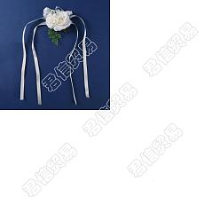 Beige Craspire 2pcs corsage de poignet en soie, avec fleur imitation plastique, pour le mariage, décorations de fête, beige, 350mm