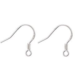 Silver 925 Sterling Silver Earring Hooks, Silver, 14mm, Hole: 2mm, 21 Gauge, Pin: 0.7mm