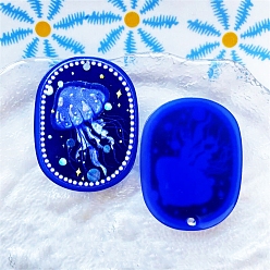 Blue Oval Acrylic Pendants, Jellyfish, Blue, 39x30mm