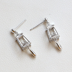 Platinum Brass Lantern Dangle Stud Earrings for Women, Platinum, 27x7mm