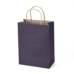 Prussian Blue Pure Color Paper Bags, Gift Bags, Shopping Bags, with Handles, Rectangle, Prussian Blue, 28x21x11cm