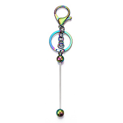 Multicolor Llavero con cuentas de barra de aleación para hacer joyas y manualidades, Con broches de langosta de aleación y anillo de hierro, multicolor, 15.5~15.8 cm