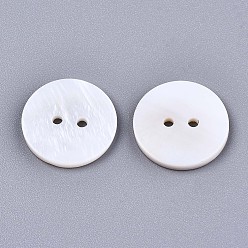 Seashell Color 2-Hole Freshwater Shell Buttons, Flat Round, Seashell Color, 16x2mm, Hole: 1.6mm