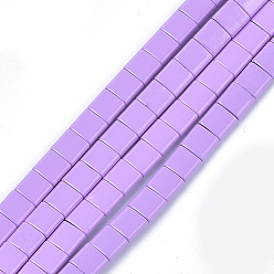 Violet Spray Painted Non-magnetic Synthetic Hematite Multi-Strand Links, For Tile Elastic Bracelets Making, Square, Violet, 5x5x2mm, Hole: 0.6mm, about 81pcs/strand, 15.9 inch