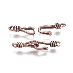 Red Copper Brass Hook and Eye Clasps, Long-Lasting Plated, Red Copper, Eye: 13.5x4.5x3mm, Hole: 1.4mm, Hook: 13.5x5.5x3mm, Hole: 1.4mm