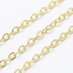 Real 18K Gold Plated Brass Cable Chains, Soldered, Long-Lasting Plated, Flat Oval, Cadmium Free & Lead Free, Real 18K Gold Plated, 1.5mm, Link: 2.1x1.5mm