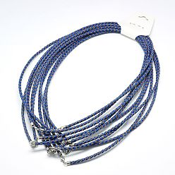 Aciano Azul Cuerdas de cuero trenzado, para el collar, con langosta cierres de latón, azul aciano, 21 pulgada, 3 mm