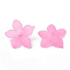 Pearl Pink Frosted Acrylic Bead Caps, 5-Petal, Flower, Pearl Pink, 20x21.5x4.5mm, Hole: 1.6mm, about 1630pcs/500g