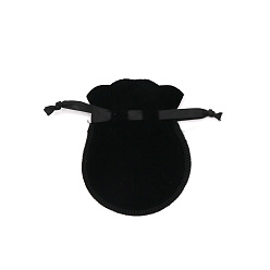 Negro Bolsas de almacenamiento de terciopelo, bolsa de embalaje de bolsas con cordón, rondo, negro, 9.5x8 cm